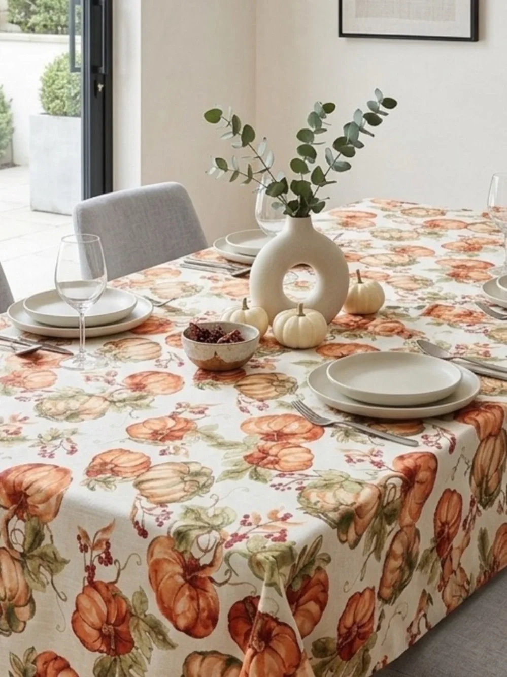 Fall Tablecloth Holiday Pumpkin Berries Leaves Festive Autumn Large 100” x 120”